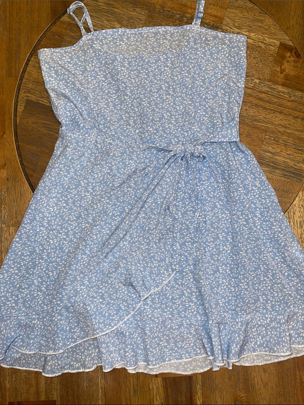 Girls' Light Blue Floral Sundress with Tie Waist
